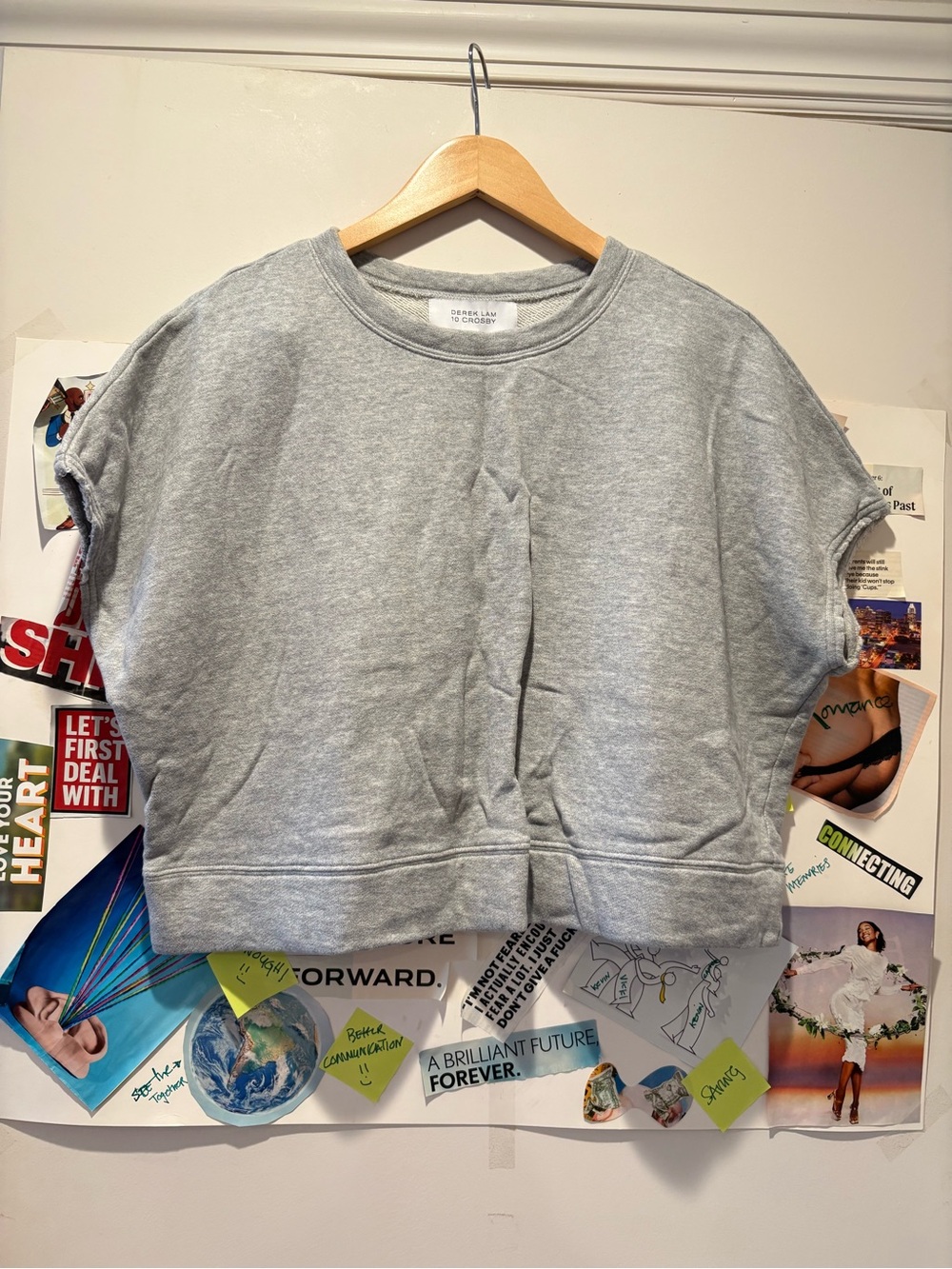 10 Crosby Derek Lam Boxy Short-Sleeve Crewneck Sweatshirt in Heather Gray